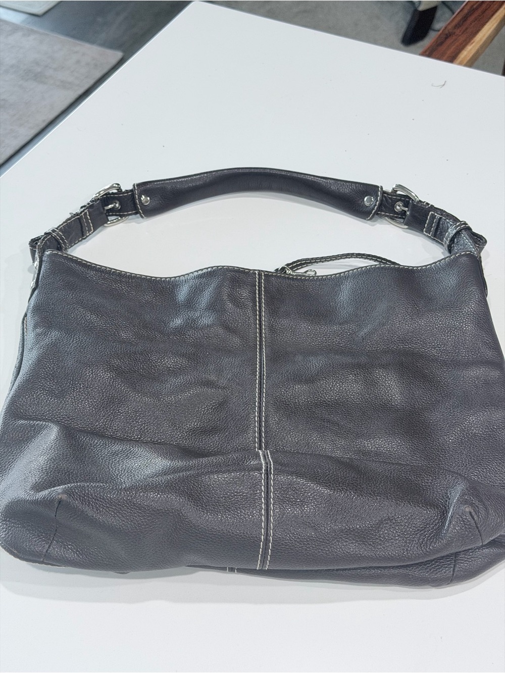 Tignanello Black Leather Hobo with Contrast Stitching